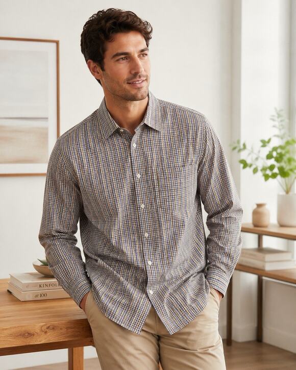 Ermenegildo Zegna Other - Ermenegildo Zegna Dress Shirt Mens XL Blue Brown Plaid Button Front Cotton